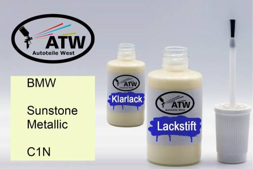 BMW, Sunstone Metallic, C1N: 20ml Lackstift + 20ml Klarlack - Set, von ATW Autoteile West.